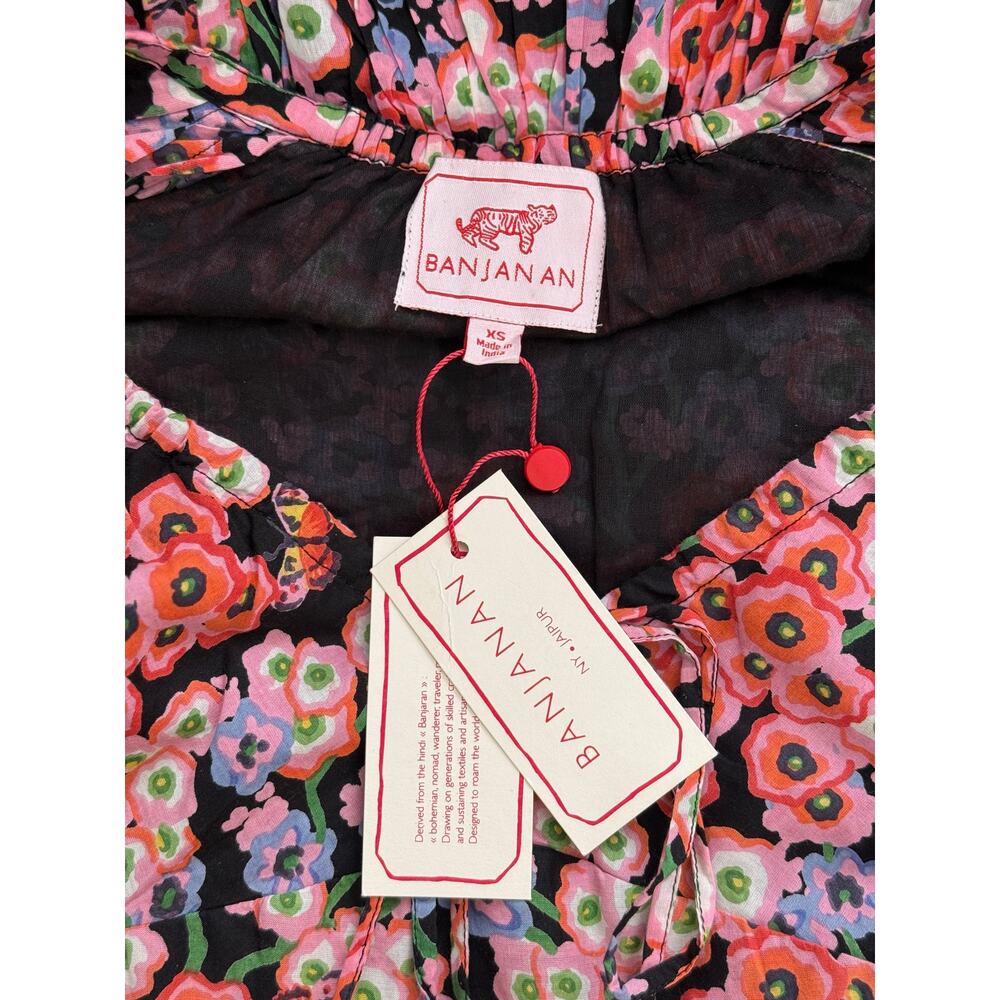 NWT Banjanan Black Monarch Macaw Mini Floral Fall 100% Cotton Dress Pink XS - Picture 7 of 8